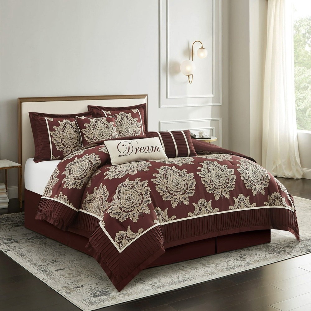 Nanshing Therese 7 Piece Comforter Set, King, Burgundy NWT
